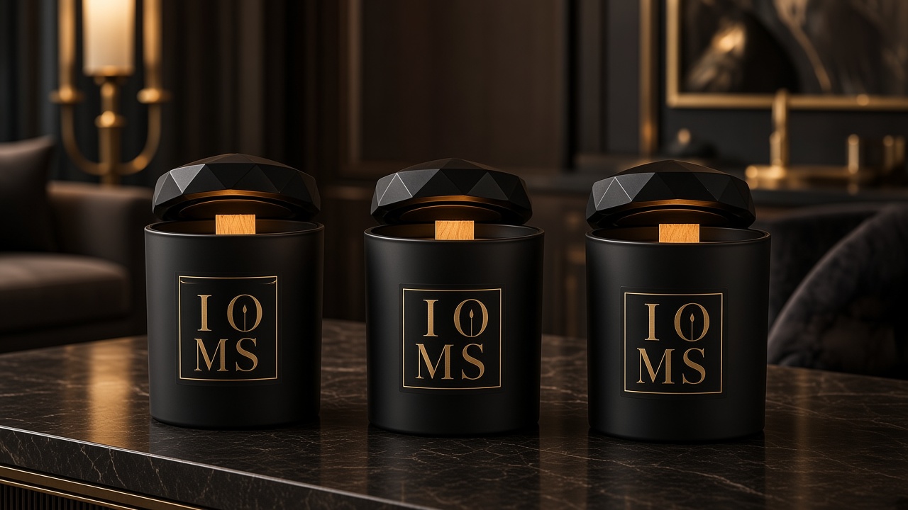 Signature Collection matte black candles with thick wooden wicks in a private interior.